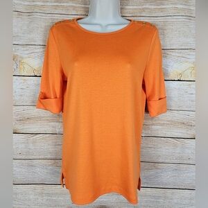 NWT Lauren Ralph Lauren Orange Short Sleeve Shirt Gold Buttons Size Medium